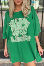 Green Oversized Lucky Graphic T Shirt for Women Green