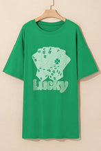 Green Oversized Lucky Graphic T Shirt for Women