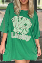 Green Oversized Lucky Graphic T Shirt for Women