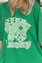 Green Oversized Lucky Graphic T Shirt for Women