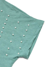 Green Pearl Embellished Lace Back Top for Women Woman T Shirts