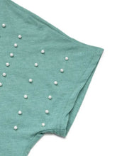 Green Pearl Embellished Lace Back Top for Women Woman T Shirts