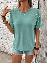 Green Pearl Embellished Lace Back Top for Women Woman T Shirts