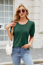 Green Pleated Puff Sleeve Blouse for Women Dark Green