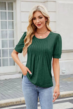 Green Pleated Puff Sleeve Blouse for Women