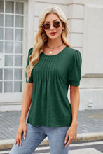 Green Pleated Puff Sleeve Blouse for Women