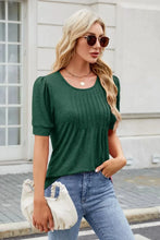 Green Pleated Puff Sleeve Blouse for Women