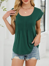 Green Pleated Scoop Neck Top for Women Dark Green