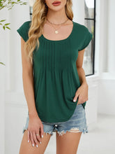Green Pleated Scoop Neck Top for Women