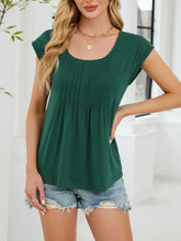 Green Pleated Scoop Neck Top for Women