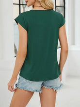 Green Pleated Scoop Neck Top for Women Woman T Shirts