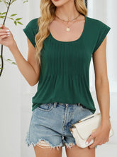Green Pleated Scoop Neck Top for Women