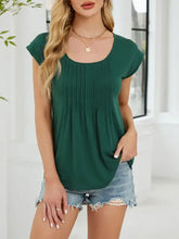 Green Pleated Scoop Neck Top for Women Woman T Shirts