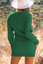 Green Ribbed Cable Knit Sweater Dress for Women