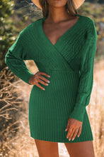 Green Ribbed Cable Knit Sweater Dress for Women
