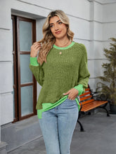 Green Ribbed Knit High Low Sweater for Women Moss