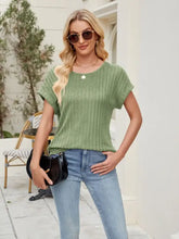 Green Ribbed Knit Top for Women Woman T Shirts