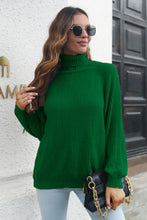 Green Ribbed Turtleneck Sweater Acrylic Pullover Dark Green