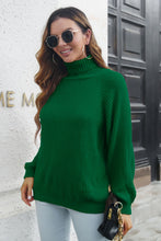 Green Ribbed Turtleneck Sweater Acrylic Pullover