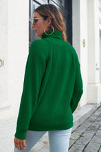 Green Ribbed Turtleneck Sweater Acrylic Pullover