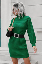 Green Ribbed Turtleneck Sweater Dress with Long Sleeve Length Dark Green Woman Sweater Dresses