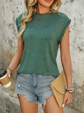 Green Rolled Sleeve Basic T Shirt for Women Dark Green