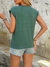Green Rolled Sleeve Basic T Shirt for Women