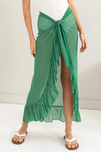 Green Ruffle Trim Sheer Sarong Skirt Cover Up Green