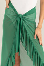 Green Ruffle Trim Sheer Sarong Skirt Cover Up