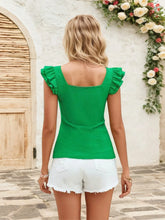 Green Ruffled Polyester Top for Women White Shorts Option Available
