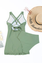 Green Ruffled Swimsuit with Removable Padding and Mid Waist Fit