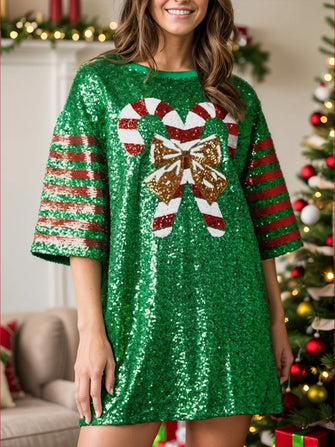 Green Sequined Christmas Dress for Women Dark Green