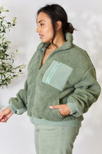 Green Sherpa Jacket and Fleece Pullover Set for Women