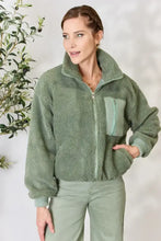 Green Sherpa Jacket and Fleece Pullover Set for Women Sage Woman Outerwear
