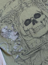 Green Skull Graphic Tee with Layered Sleeves for Women