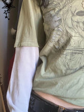 Green Skull Graphic Tee with Layered Sleeves for Women