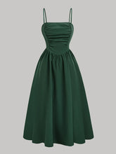 Green Spaghetti Strap Evening Dress in Polyester Dark Green