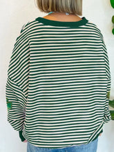Green stripe lucky clover drop shoulder sweatshirt for women