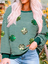 Green stripe lucky clover drop shoulder sweatshirt for women