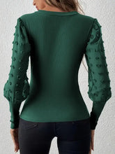Green Swiss Dot V-Neck Blouse with Sheer Dotted Sleeves Woman T Shirts