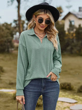 Green Textured Collared Long Sleeve Shirt for Women