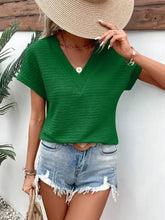 Green Textured V Neck Top for Women Woman T Shirts