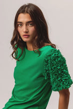 Green Top with Short Mesh Flower Sleeves for Women
