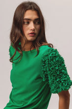Green Top with Short Mesh Flower Sleeves for Women