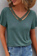 Green V-Neck Crisscross Short Sleeve Top for Women Turquoise