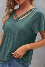 Green V-Neck Crisscross Short Sleeve Top for Women