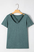Green V-Neck Crisscross Short Sleeve Top for Women