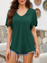Green V-Neck Flutter Sleeve Blouse for Women Dark Green