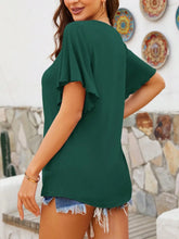 Green V-Neck Flutter Sleeve Blouse for Women