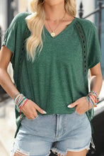 Green V-Neck Lace Detail Womens T-Shirt Dark Green Woman T Shirts